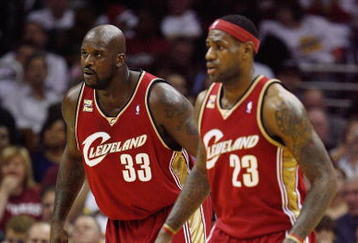 CLEVELAND - OCTOBER 27:  Shaquille O'Neal #33 and LeBron James #23 of the Cleveland Cavaliers wait on defense during the game against the Boston Celtics on October 27, 2009 at Quicken Loans Arena in Cleveland, Ohio.  The Celtics won 95-89.  NOTE TO USER: User expressly acknowledges and agrees that, by downloading and or using this photograph, User is consenting to the terms and conditions of the Getty Images License Agreement. (Photo by Gregory Shamus/Getty Images)