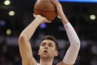 TORONTO- APRIL 24:  Andrea Bargnani #7 of the Toronto Raptors shoots a free throw in Game Two of the Eastern Conference Quarterfinals against the New Jersey Nets during the 2007 NBA Playoffs at Air Canada Centre on April 24, 2007 in Toronto, Canada.  The Raptors won 89-83.  NOTE TO USER: User expressly acknowledges and agrees that, by downloading and or using this photograph, User is consenting to the terms and conditions of the Getty Images License Agreement. (Photo by Dave Abel/Getty Images)
