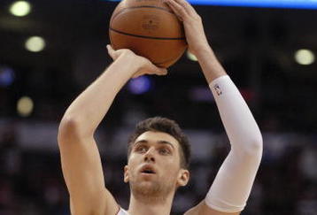 TORONTO- APRIL 24:  Andrea Bargnani #7 of the Toronto Raptors shoots a free throw in Game Two of the Eastern Conference Quarterfinals against the New Jersey Nets during the 2007 NBA Playoffs at Air Canada Centre on April 24, 2007 in Toronto, Canada.  The Raptors won 89-83.  NOTE TO USER: User expressly acknowledges and agrees that, by downloading and or using this photograph, User is consenting to the terms and conditions of the Getty Images License Agreement. (Photo by Dave Abel/Getty Images)