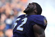 BALTIMORE - NOVEMBER 22:  Ray Lewis #52 of the Baltimore Ravens is introduced before the game against the Indianapolis Colts at M&T Bank Stadium on November 22, 2009 in Baltimore, Maryland. The Colts defeated the Ravens 17-15. (Photo by Larry French/Getty Images)