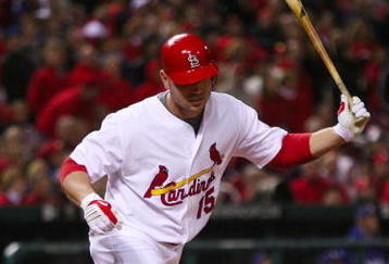 ST. LOUIS, MO - OCTOBER 10:  Matt Holliday #15 of the St. Louis Cardinals reacts to hitting the third out in the eighth inning against the Los Angeles Dodgers in Game Three of the NLDS during the 2009 MLB Playoffs at Busch Stadium on October 10, 2009 in St. Louis, Missouri. (Photo by Dilip Vishwanat/Getty Images)