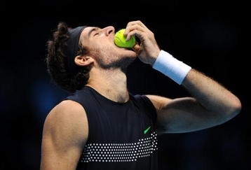 LONDON, ENGLAND - NOVEMBER 28:  Juan Martin Del Potro of Argentina celebrates winning the match during the men's singles semi final match against Robin Soderling of Swedenduring the Barclays ATP World Tour Finals at the O2 Arena on November 28, 2009 in London, England.  (Photo by Christopher Lee/Getty Images for Barclays ATP Finals)