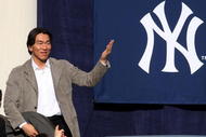 NEW YORK - NOVEMBER 06: Hideki Matsui #55 of the New York Yankees waves to the crowd during the New York Yankees World Series Victory Celebration at City Hall on November 6, 2009 in New York, New York. (Photo by Jim McIsaac/Getty Images)