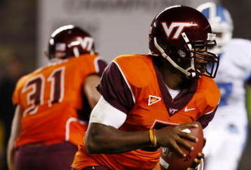 BLACKSBURG, VA - OCTOBER 29:  Quarterback Tyrod Taylor #5 of the Virginia Tech University Hokies runs with the ball against the North Carolina Tar Heels during the fourth quarter of the game at Lane Stadium on October 29, 2009 in Blacksburg, Virginia.  (Photo by Scott Halleran/Getty Images)