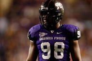FORT WORTH, TX - NOVEMBER 14:  Defensive end Jerry Hughes #98 of the TCU Horned Frogs at Amon G. Carter Stadium on November 14, 2009 in Fort Worth, Texas.  (Photo by Ronald Martinez/Getty Images)