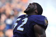 BALTIMORE - NOVEMBER 22:  Ray Lewis #52 of the Baltimore Ravens is introduced before the game against the Indianapolis Colts at M&T Bank Stadium on November 22, 2009 in Baltimore, Maryland. The Colts defeated the Ravens 17-15. (Photo by Larry French/Getty Images)