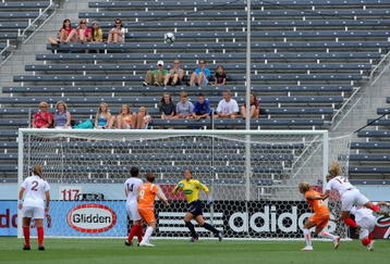 COMMERCE CITY, CO - JUNE 24:  Sky Blue FC and the Colorado Force face off before a sparce crowd prior to the game being suspended due to lightening at Dick's Sporting Goods Park on June 24, 2009 in Commerce City, Colorado.  (Photo by Doug Pensinger/Getty Images)