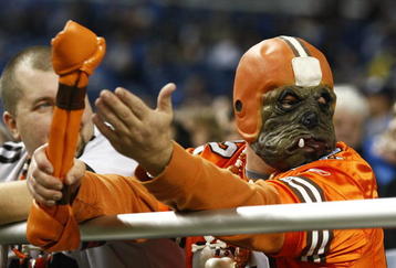 DETROIT, MI - NOVEMBER 22: A Cleveland Browns fan looks on against the Detroit Lions at Ford Field on November 22, 2009 in Detroit, Michigan. The Lions came from behind to defeat the Browns 38-37. (Photo by Joe Robbins/Getty Images)