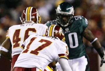 LANDOVER, MD - OCTOBER 26:  Quarterback Jason Campbell #17 of the Washington Redskins fumbles the ball during the first quarter of the game against the Philadelphia Eagles at FedEx Field October 26, 2009 in Landover, Maryland. (Photo by Win McNamee/Getty Images)