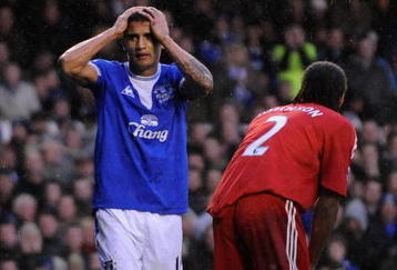 LIVERPOOL, ENGLAND - NOVEMBER 29:  Tim Cahill of Everton reacts to a missed chance during the Barclays Premier League match between Everton and Liverpool at Goodison Park on November 29, 2009 in Liverpool, England. (Photo by Laurence Griffiths/Getty Images)