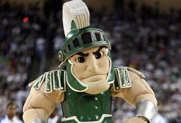 DETROIT - APRIL 06:  Sparty the mascot for the Michigan State Spartans looks on in the first half against the North Carolina Tar Heels during the 2009 NCAA Division I Men's Basketball National Championship game at Ford Field on April 6, 2009 in Detroit, Michigan.  (Photo by Andy Lyons/Getty Images)