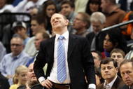 MINNEAPOLIS, MN - OCTOBER 28: Head coach Lawrence Frank of the New Jersey Nets reacts during their season-opener game against the Minnesota Timberwolves during the second quarter at the Target Center on October 28, 2009 in Minneapolis, Minnesota. (Photo by Genevieve Ross/Getty Images)