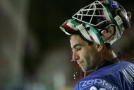 RIGA, LATVIA - MAY 10:  Jason Muzzatti the Italian Goaltender looks on dejectedly as his team head to defeat during the IIHF World Championship preliminary match between Italy and Ukraine at Skonto Arena on May 10, 2006 in Riga, Latvia.  (Photo by Doug Pensinger/Getty Images)