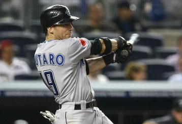 NEW YORK - AUGUST 10:  Marco Scutaro #19 of the Toronto Blue Jays bats against the New York Yankees during their game on August 10, 2009 at Yankee Stadium in the Bronx borough of New York City.  (Photo by Chris McGrath/Getty Images)