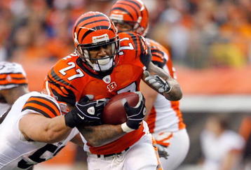 CINCINNATI - NOVEMBER 29:  Larry Johnson #27 of the Cincinnati Bengals runs with the ball  during the NFL game against the Cleveland Browns at Paul Brown Stadium on November 29, 2009 in Cincinnati, Ohio.  (Photo by Andy Lyons/Getty Images)