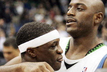 MINNEAPOLIS, MN - OCTOBER 28: Jonny Flynn #10 of the Minnesota Timberwolves celebrates with teammate Damien Wilkins #3 after Wilkins hit the game-winning shot at the buzzer to defeat the New Jersey Nets 95-93 at the Target Center on October 28, 2009 in Minneapolis, Minnesota. (Photo by Genevieve Ross/Getty Images)