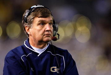 ATLANTA - NOVEMBER 28:  Head coach Paul Johnson of the Georgia Tech Yellow Jackets looks on during the game against the Georgia Bulldogs at Bobby Dodd Stadium on November 28, 2009 in Atlanta, Georgia.  (Photo by Kevin C. Cox/Getty Images)