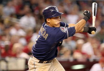 PHOENIX - JULY 08:  Everth Cabrera #1 of the San Diego Padres bats against the Arizona Diamondbacks during the major league baseball game at Chase Field on July 8, 2009 in Phoenix, Arizona. The Diamondbacks defeated the Padres 6-2.  (Photo by Christian Petersen/Getty Images)