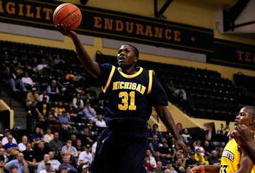 ORLANDO, FL - NOVEMBER 27:  Laval Lucas-Perry #31 of the Michigan Wolverines attempts a shot against the Marquette Golden Eagles during the Old Spice Classic at Disney's Milk House on November 27, 2009 in Orlando, Florida. Marquette defeated Michigan 79-65.  (Photo by Sam Greenwood/Getty Images)