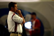 MIAMI - JANUARY 08:  Head coach Bob Stoops of the Oklahoma Sooners looks on during warm ups against the Florida Gators during the FedEx BCS National Championship game at Dolphin Stadium on January 8, 2009 in Miami, Florida.  (Photo by Marc Serota/Getty Images)