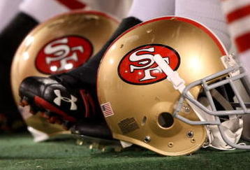 SAN FRANCISCO - SEPTEMBER 10:  A gerneral view of a San Francisco 49ers helmet during an NFL game between Arizona Cardinals and San Francisco 49ers on September 10, 2007 at Monster Park in San Francisco, California.  (Photo by Jed Jacobsohn/Getty Images)