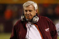 BLACKSBURG, VA - OCTOBER 29: Head coach Frank Beamer of the Virginia Tech University Hokies reacts as he walks the sidelines during the second half of the game against the North Carolina Tar Heels at Lane Stadium on October 29, 2009 in Blacksburg, Virginia. (Photo by Scott Halleran/Getty Images)