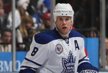 TORONTO, ON - NOVEMBER 07:  Michael Komisarek #8 of the Toronto Maple Leafs skates against the Detroit Red Wings at the Air Canada Centre on November 7, 2009 in Toronto, Canada.  (Photo by Bruce Bennett/Getty Images)