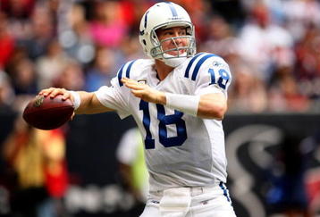 HOUSTON - NOVEMBER 29:  Quarterback Peyton Manning #18 of the Indianapolis Colts throws a pass against the Houston Texans on November 29, 2009  at Reliant Stadium in Houston, Texas. The Colts won 35-27.  (Photo by Stephen Dunn/Getty Images)