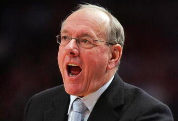 NEW YORK - MARCH 12:  Head coach Jim Boeheim of the Syracuse Orange shouts from the sidelines against the Villanova Wildcats during the 2008 Big East Men's Basketball Championship at Madison Square Garden on March 12, 2008 in New York City.  (Photo by Jim McIsaac/Getty Images)