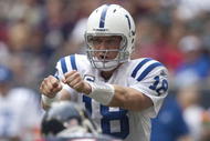 HOUSTON - NOVEMBER 29:  Quarterback Peyton Manning #18 of the Indianapolis Colts changes the play at the line of  scrimmage against the Houston Texans at Reliant Stadium on November 29, 2009 in Houston, Texas.  (Photo by Bob Levey/Getty Images)