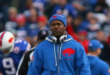 ORCHARD PARK, NY - NOVEMBER 29:  Perry Fewell, head coach of the Buffalo Bills walks the sidelines during a timeout against the Miami Dolphins at Ralph Wilson Stadium on November 29, 2009 in Orchard Park, New York. Buffalo won 31-14.(Photo by Rick Stewart/Getty Images)