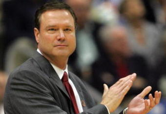SAN ANTONIO - APRIL 05:  Head coach Bill Self of the Kansas Jayhawks reacts to a play against the North Carolina Tar Heels in the first half during the National Semifinal game of the NCAA Men's Final Four at the Alamodome on April 5, 2008 in San Antonio, Texas.  (Photo by Streeter Lecka/Getty Images)