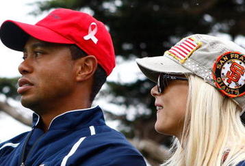 SAN FRANCISCO - OCTOBER 11:  Tiger Woods of the USA Team waits with his wife Elin on the 13th green during the Final Round Singles Matches of The Presidents Cup at Harding Park Golf Course on October 11, 2009 in San Francisco, California.  (Photo by Scott Halleran/Getty Images)