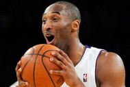 LOS ANGELES, CA - NOVEMBER 29:  Kobe Bryant #24  the Los Angeles Lakers reacts after being called for a foul against Courtney Lee #6 of the New Jersey Nets during the first quarter of the NBA basketball game at Staples Center on November 29, 2009 in Los Angeles, California. NOTE TO USER: User expressly acknowledges and agrees that, by downloading and/or using this Photograph, user is consenting to the terms and conditions of the Getty Images License Agreement.  (Photo by Kevork Djansezian/Getty Images)