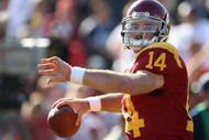 PASADENA, CA - JANUARY 01:  Garrett Green #14 of the USC Trojans warms up before the 95th Rose Bowl Game presented by Citi against the Penn State Nittany Lions at the Rose Bowl on January 1, 2009 in Pasadena, California. The Trojans defeated the Nittany Lions 38-24.  (Photo by Christian Petersen/Getty Images)