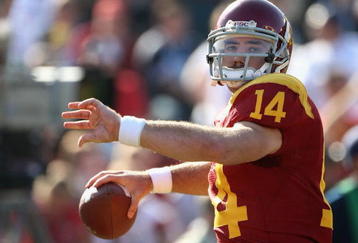 PASADENA, CA - JANUARY 01:  Garrett Green #14 of the USC Trojans warms up before the 95th Rose Bowl Game presented by Citi against the Penn State Nittany Lions at the Rose Bowl on January 1, 2009 in Pasadena, California. The Trojans defeated the Nittany Lions 38-24.  (Photo by Christian Petersen/Getty Images)
