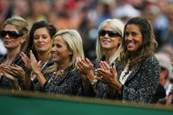 KILDARE, IRELAND - SEPTEMBER 21: Amy Campbell (L),Tabitha Furyk, Amy Mickelson, Elin Woods and Melissa Lehman (R) applaud during the Opening Ceremony of the 2006 Ryder Cup at The K Club on September 21, 2006 in Straffan, Co. Kildare, Ireland. (Photo by David Cannon/Getty Images)