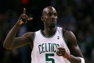 BOSTON - NOVEMBER 20: Kevin Garnett #5 of the Boston Celtics celebrates after a play during the game against the Orlando Magic on November 20, 2009 at the TD Garden in Boston, Massachusetts. NOTE TO USER: User expressly acknowledges and agrees that, by downloading and or using this photograph, User is consenting to the terms and conditions of the Getty Images License Agreement.  (Photo by Elsa/Getty Images)