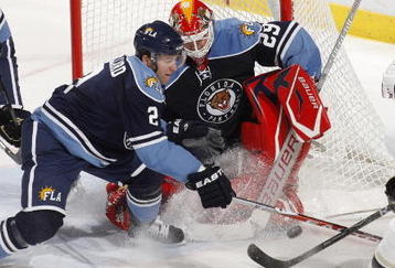 SUNRISE, FL - NOVEMBER 23: Sidney Crosby #87 of the Pittsburgh Penguins has his shot stopped by goaltender Tomas Vokoun #29 of the Florida Panthers on November 23, 2009 at the BankAtlantic Center in Sunrise, Florida. The Penguins defeated the Panthers 3-2. (Photo by Joel Auerbach/Getty Images)