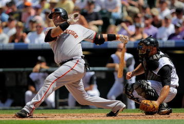 DENVER - AUGUST 23:  Bengie Molina #1 of the San Francisco Giants takes an at bat against the Colorado Rockies at Coors Field on August 23, 2009 in Denver, Colorado. The Rockies defeated the Giants 4-2.  (Photo by Doug Pensinger/Getty Images)