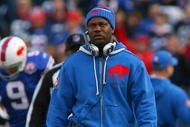 ORCHARD PARK, NY - NOVEMBER 29: Perry Fewell, head coach of the Buffalo Bills walks the sidelines during a timeout against the Miami Dolphins at Ralph Wilson Stadium on November 29, 2009 in Orchard Park, New York. Buffalo won 31-14.(Photo by Rick Stewart/Getty Images)