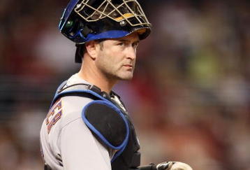 PHOENIX - AUGUST 11:  Catcher Brian Schneider #23 of the New York Mets in action during the major league baseball game against against the Arizona Diamondbacks at Chase Field on August 11, 2009 in Phoenix, Arizona. The Diamondbacks defeated the Mets 6-2.  (Photo by Christian Petersen/Getty Images)