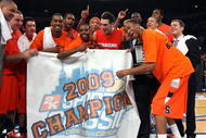 NEW YORK - NOVEMBER 20:  The Syracuse Orange celebrate after defeating the North Carolina Tar Heels to win the championship game of the 2K Sports Classic on November 20, 2009 at Madison Square Garden in New York City. The Orange defeated the Tar Heels 87-71 to win the championship.  (Photo by Jim McIsaac/Getty Images)