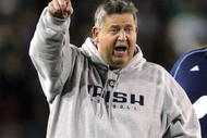 PALO ALTO, CA - NOVEMBER 28:  Notre Dame head coach Charlie Weis argues a call during their game against the Stanford Cardinal at Stanford Stadium on November 28, 2009 in Palo Alto, California.  (Photo by Ezra Shaw/Getty Images)