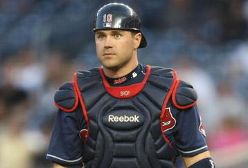 NEW YORK - APRIL 18:  Kelly Shoppach #10  of the Cleveland Indians in the field against the New York Yankees at Yankee Stadium on April 18, 2009 in the Bronx borough of New York City.  (Photo by Nick Laham/Getty Images)
