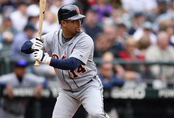 SEATTLE - APRIL 19:  Placido Polanco #14 of the Detroit Tigers bats against the Seattle Mariners during the game on April 19, 2009 at Safeco Field in Seattle, Washington. (Photo by Otto Greule Jr/Getty Images)