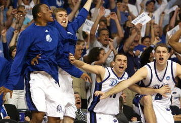 TAMPA, FL - MARCH 21:  The Drake Bulldogs bench celebrates a play during their game against the Western Kentucky Hilltoppers in the first round of the 2008 NCAA Tournament West Regional at the St. Pete Times Forum on March 21, 2008 in Tampa, Florida.  (Photo by Doug Benc/Getty Images)