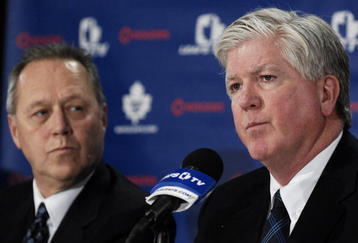 TORONTO - NOVEMBER 29:   MLSE President and CEO Richard Peddie and Brian Burke attend a press conference announcing Burke as the teams new General Manager November 29, 2008 at the Air Canada Centre in Toronto, Ontario, Canada. (Photo by Brad White/Getty Images)
