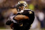 NEW ORLEANS - NOVEMBER 30: Darren Sharper #42 of the New Orleans Saints celebrates his interception in the fourth quarter against the New England Patriots at Louisana Superdome on November 30, 2009 in New Orleans, Louisiana. The Saints won the game 38-17. (Photo by Chris Graythen/Getty Images)