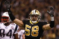 NEW ORLEANS - NOVEMBER 30: Scott Shanle #58 of the New Orleans Saints celebrates a defensive stop against the New England Patriots at Louisana Superdome on November 30, 2009 in New Orleans, Louisiana. (Photo by Scott Halleran/Getty Images)